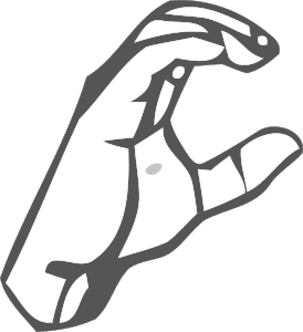 A hand making the ASL sign for the letter C. Available from openclipart.org.