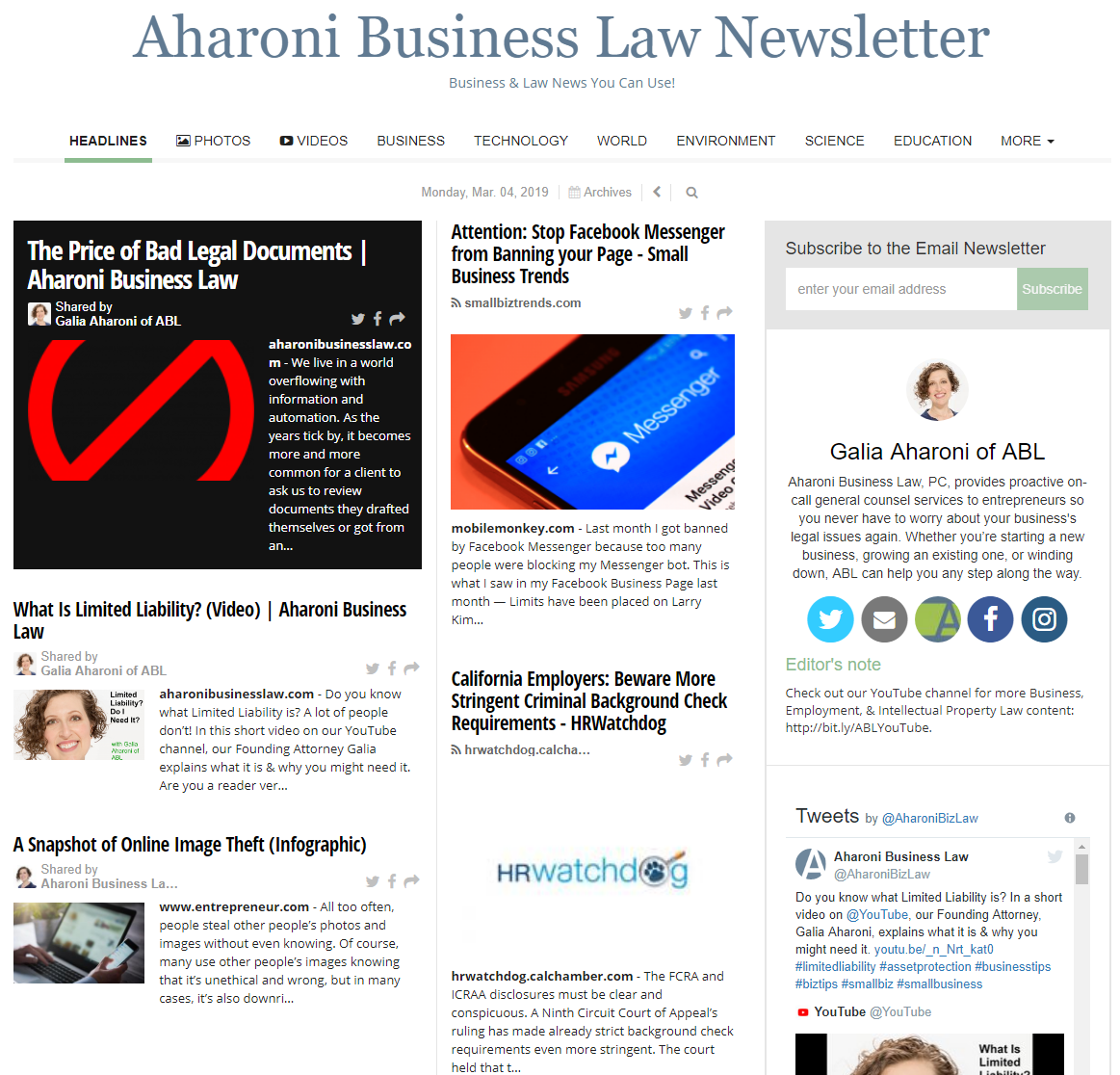 Screenshot of Aharoni Business Law Newsletter March 2019