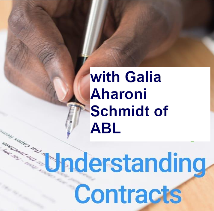 Understanding Contracts Video with Galia Schmidt of ABL, pic of a hand with a pen signing a piece of paper that looks like a contract