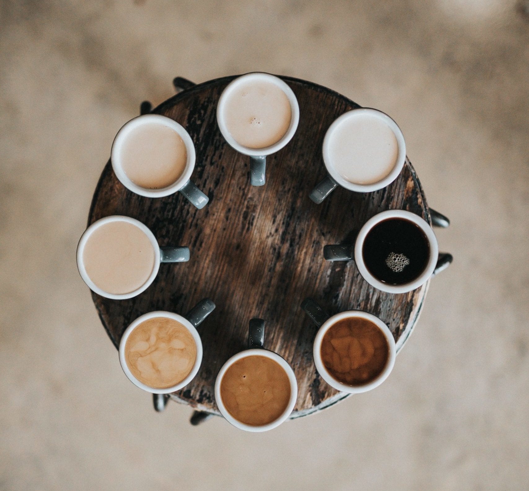 Photo: Different shades of coffee in mugs by Nathan Dumlao on Unsplash.